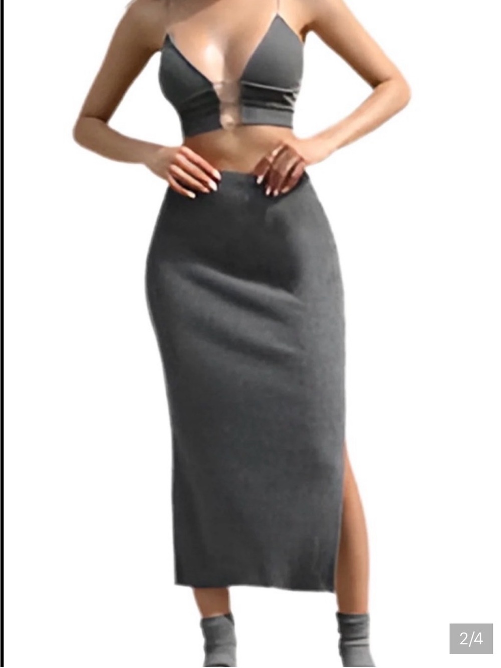 Joah Brown Ribbed Knit gray skirt